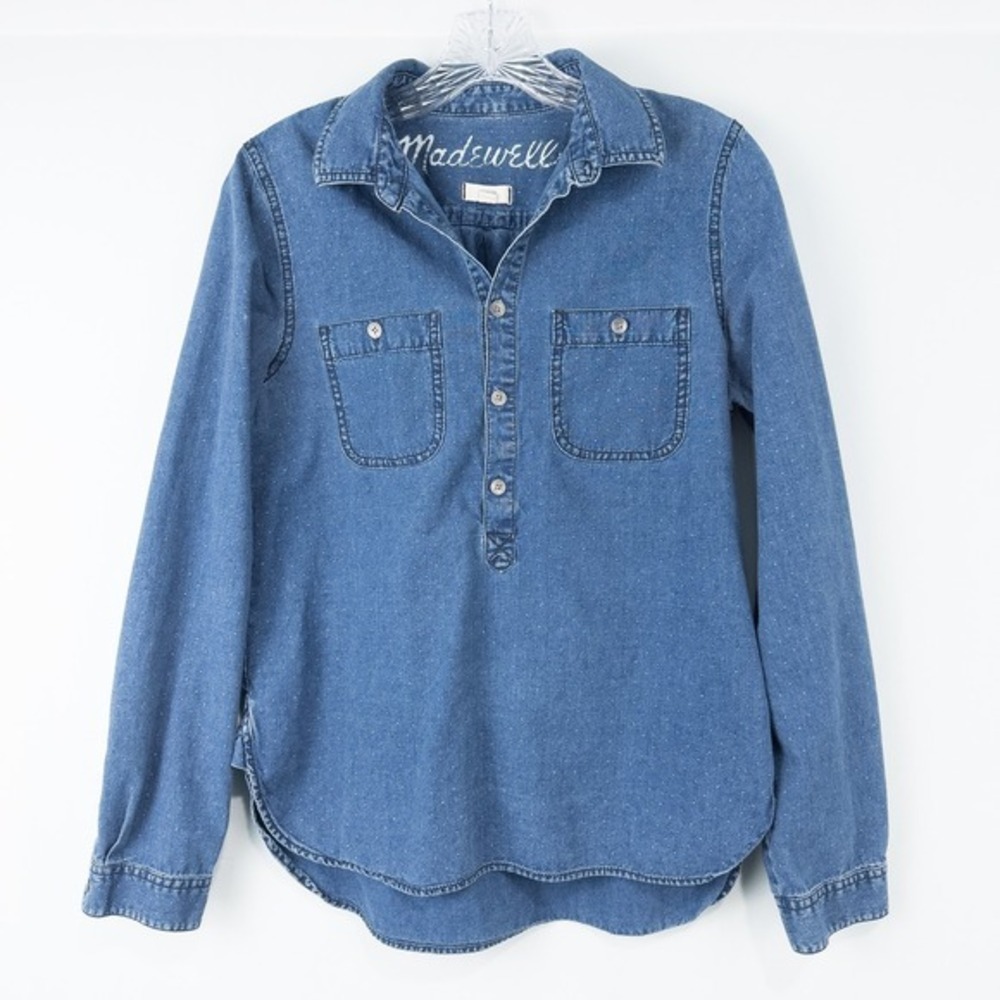 Madewell Pindot Cotton Chambray Popover Shirt‎ Womens M Blue Country Western